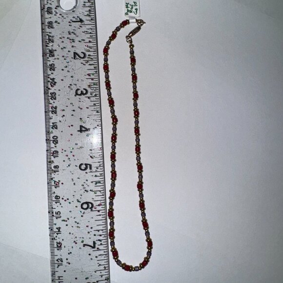 14" Long Red, Purple, and Gold Beaded Necklace - Picture 5 of 12